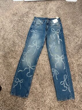 Aeropostale Blue Straight Leg Jeans with Bow Print